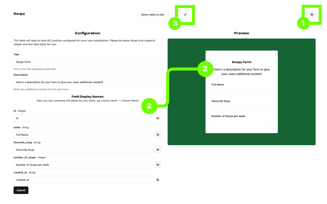 screenshot of soupy user interface